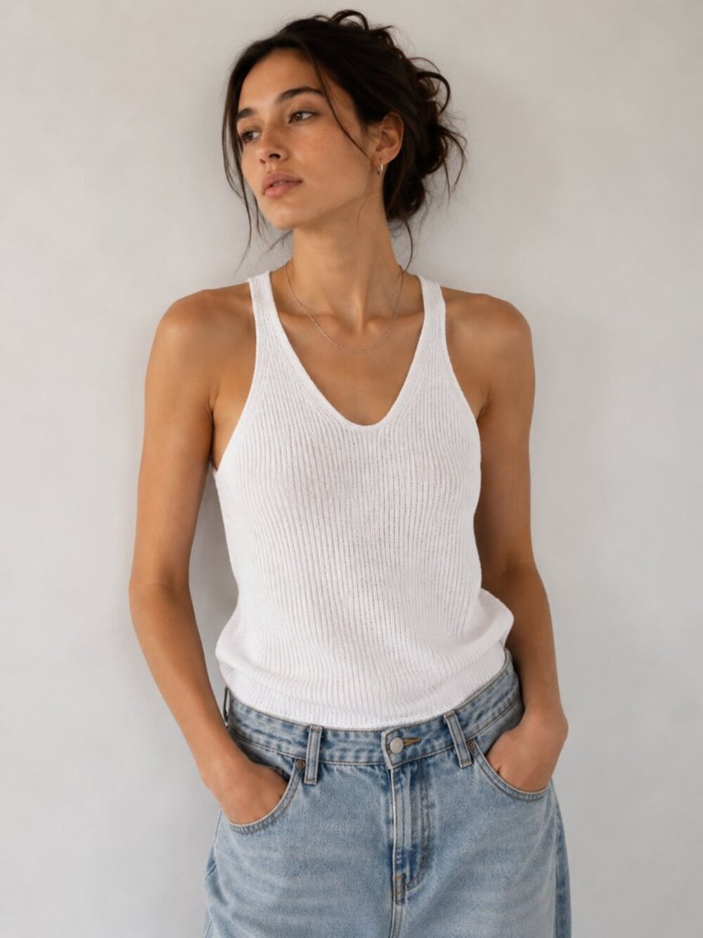 Helmut Lang SZ XS Ribbed Knit 100% Cotton Racer Back Tank In White